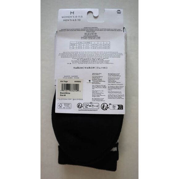 Alo Yoga A0480U Unisex Sz M (W's 8-11.5/M's 6.5-10) Black/White Half-Crew Socks - Picture 2 of 7